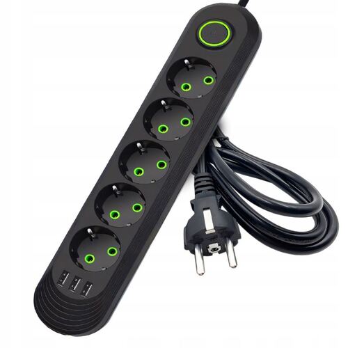 LISTWA ZASILAJĄCA 5X GNIAZD 3X GNIAZDKA USB 5m